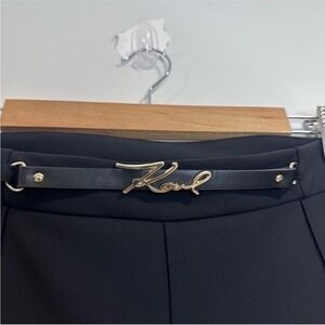 Karl Lagerfeld Paris Black Wide Leg Dress Pants Gold Logo LP4Y7284 Womens 20W